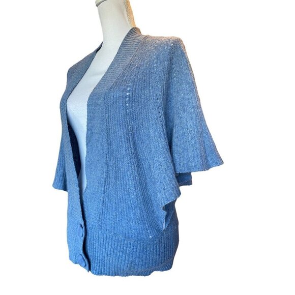 Anthropologie Moth Women Blue Wool Blend Cardigan Sweater XS-M Butterfly Sleeves - Picture 6 of 11